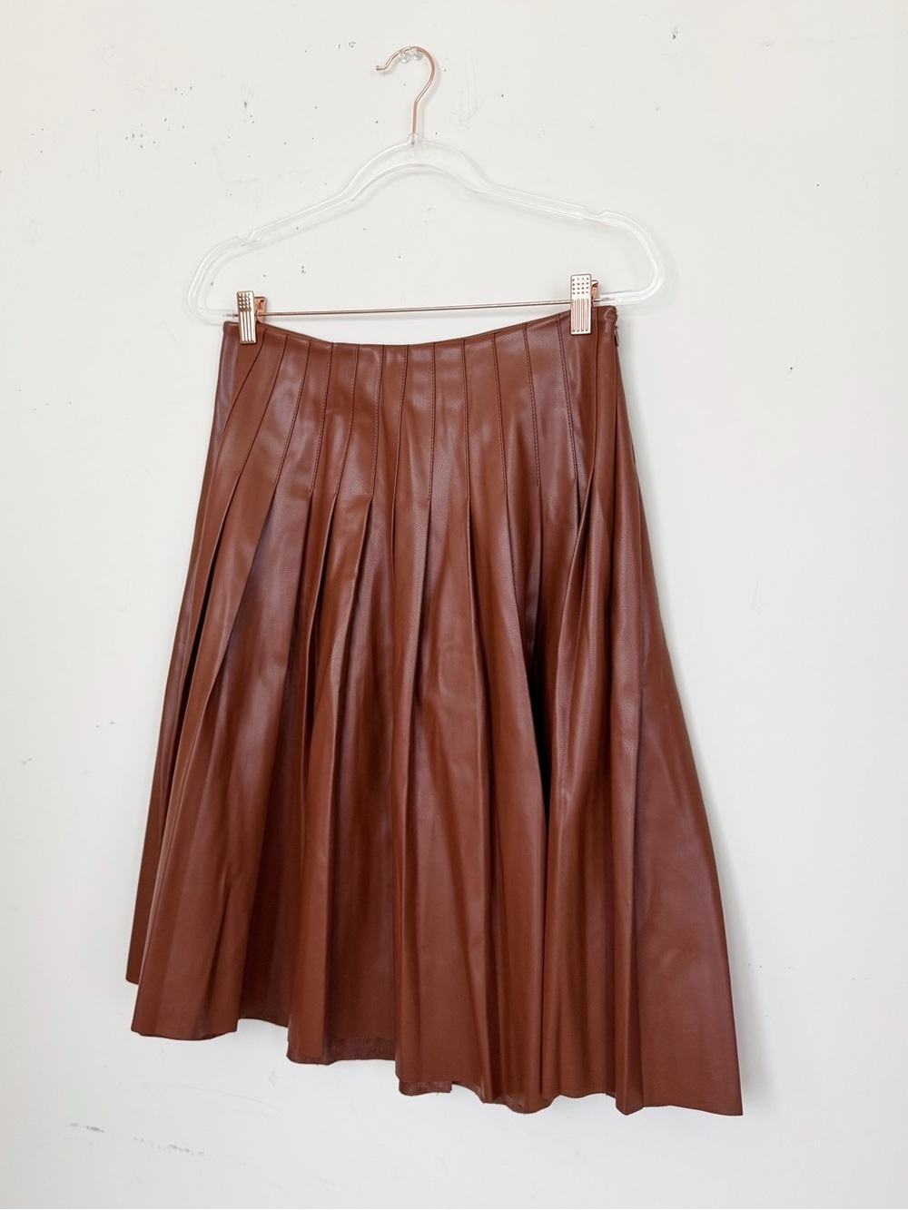 A-Line Faux Leather Midi Skirt - Brown - Picture 13 of 14